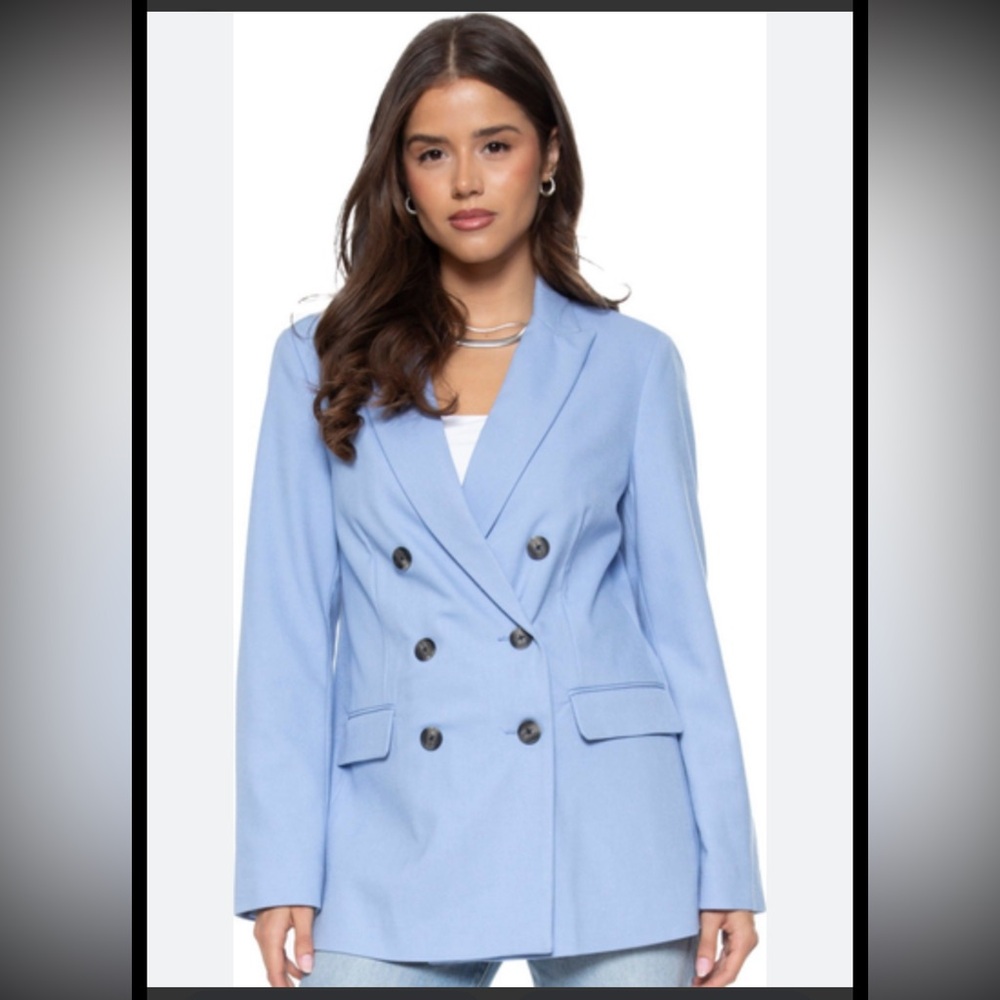 Topshop Light Blue Double-Breasted Blazer